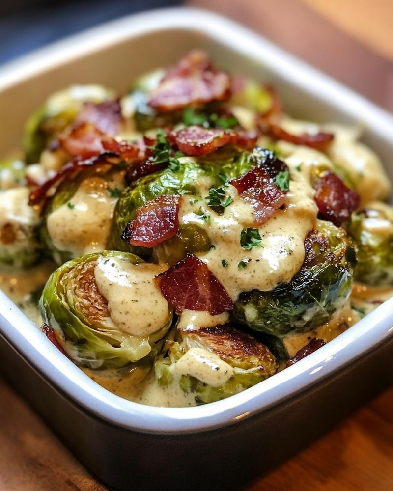 Garlic-Roasted Brussels Sprouts with Mustard Sauce