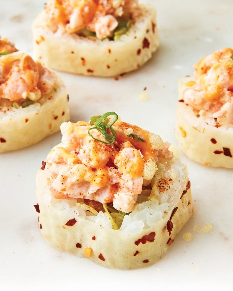 Shrimp Po Boy Volcano Roll with White Rice