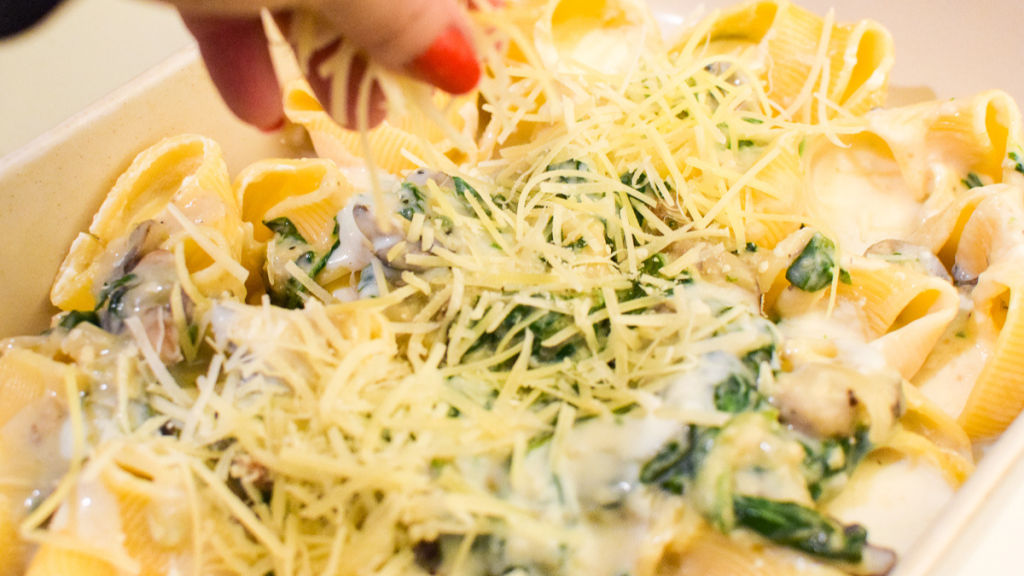 Spinach and Mushroom Stuffed Shells (8×8 Pan Recipe)