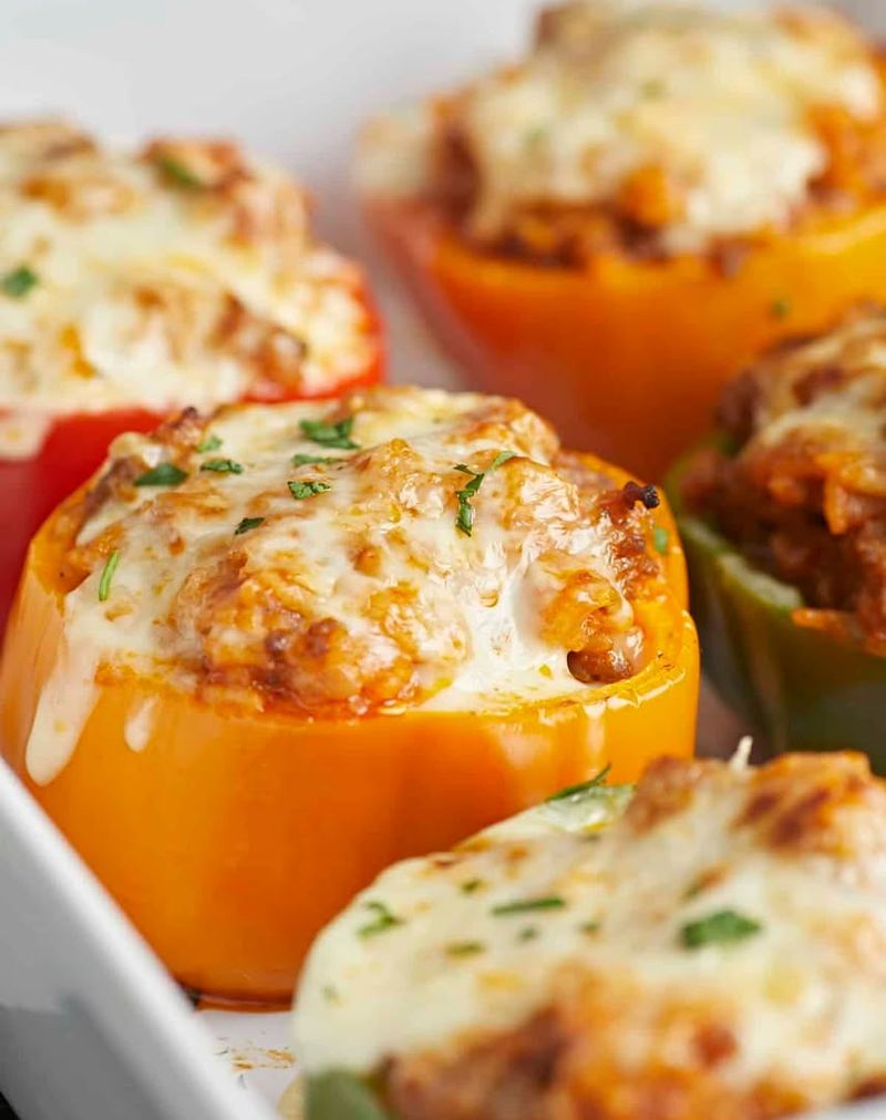 Vegetable & Beef Stuffed Red Peppers