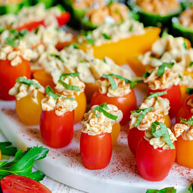 Stuffed Mini Bell Peppers with Hummus or Herbed Cheese