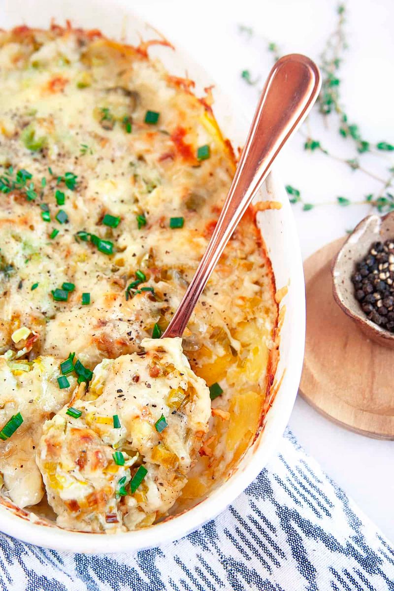 Leek and Potato Gratin with Spring Herbs