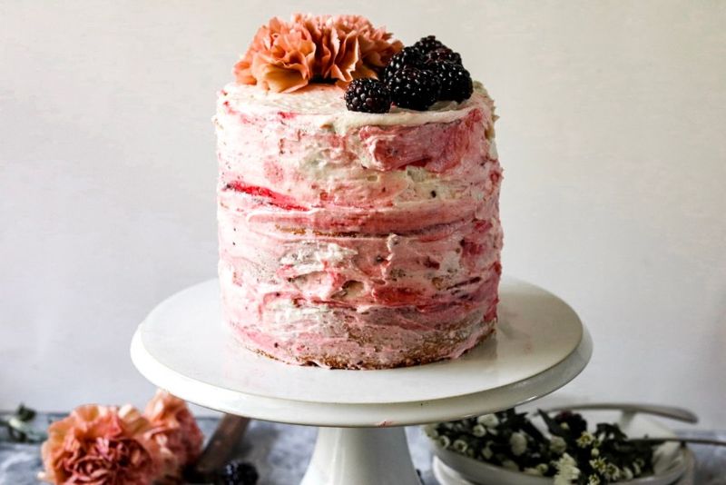 Almond Cake with Blackberry Jam and Mascarpone Frosting