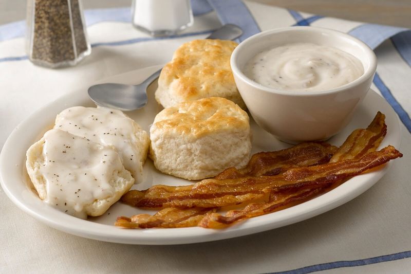 Biscuits N’ Gravy With Bacon Or Sausage