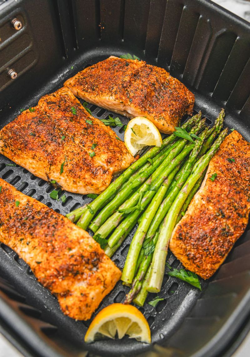 Air Fryer Asparagus with Salmon