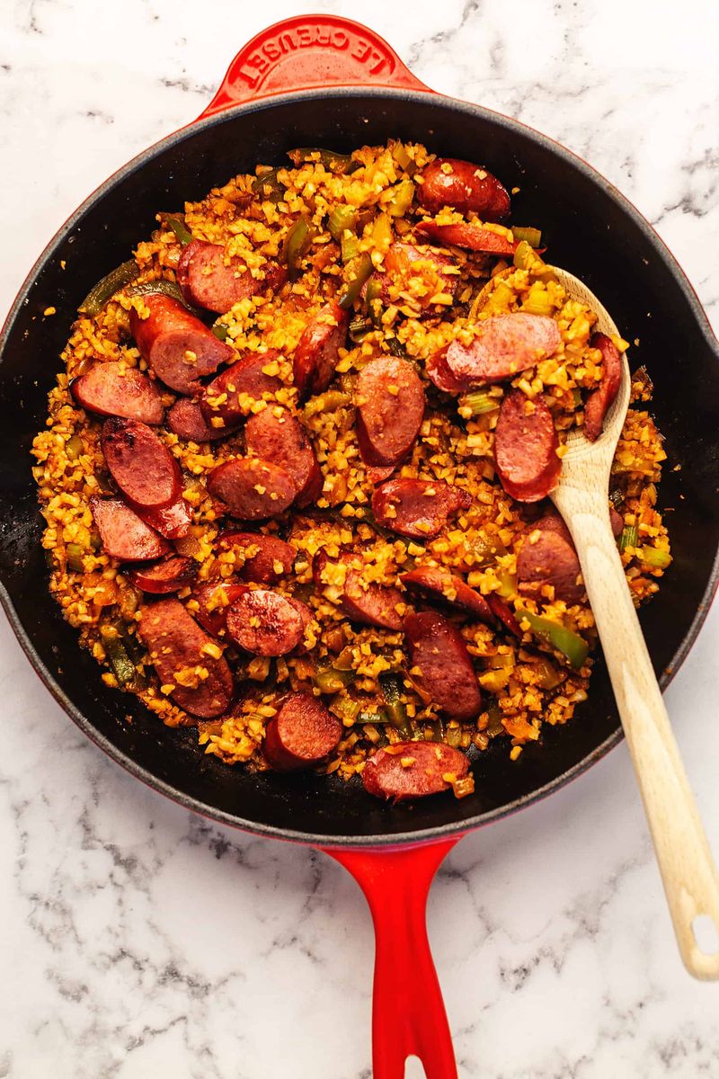 Kielbasa Peppers and Cauliflower Rice Skillet