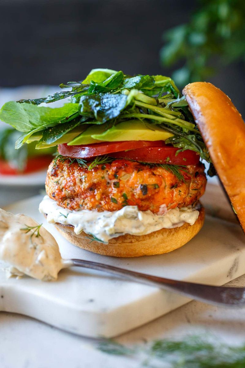 Salmon Burgers with Quick Pickles