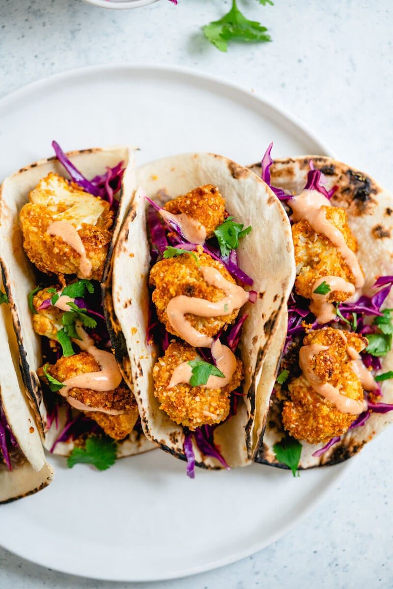 Crispy Cauliflower Tacos with Spicy Mayo