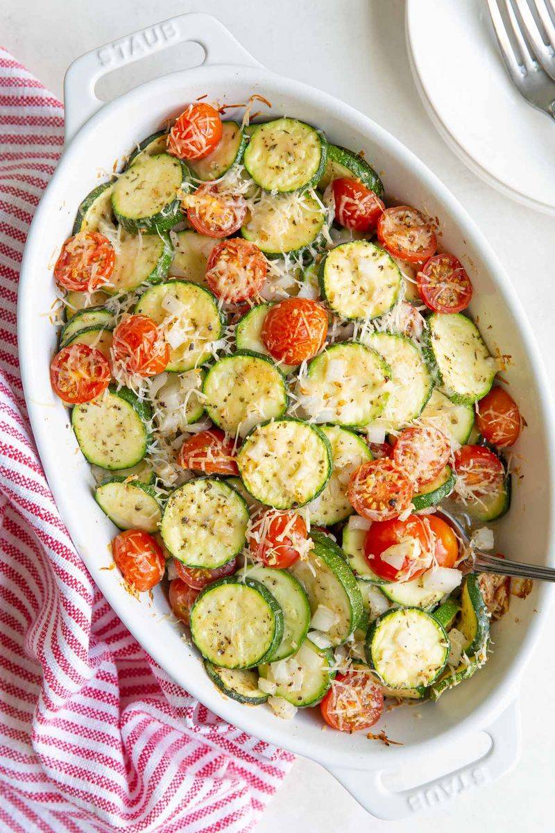 Zucchini, Tomato & Basil Parmesan Bake