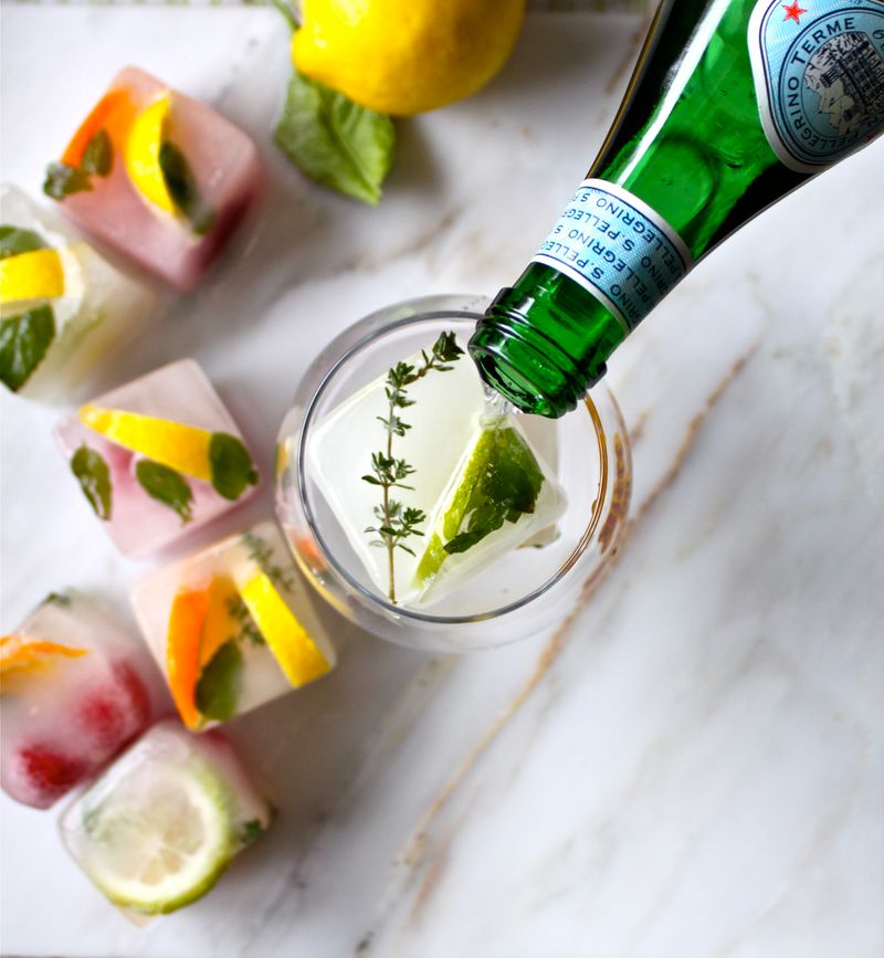 Herb-Infused Ice Cubes for Sparkling Water