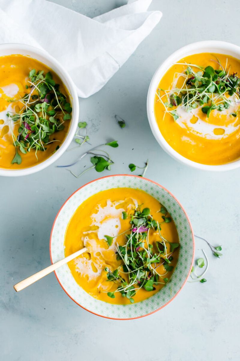 Carrot and Ginger Soup Shots with Microgreens
