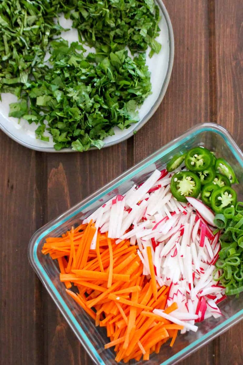 Badly chopped herbs or vegetables