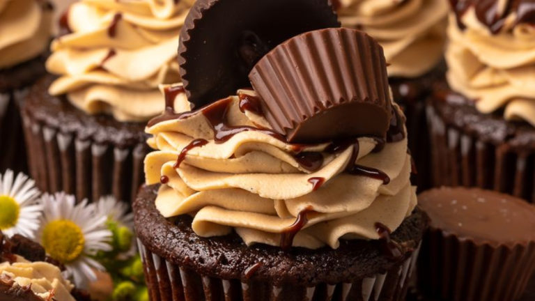 Peanut Butter Stuffed Chocolate Cupcakes with Homemade Frosting