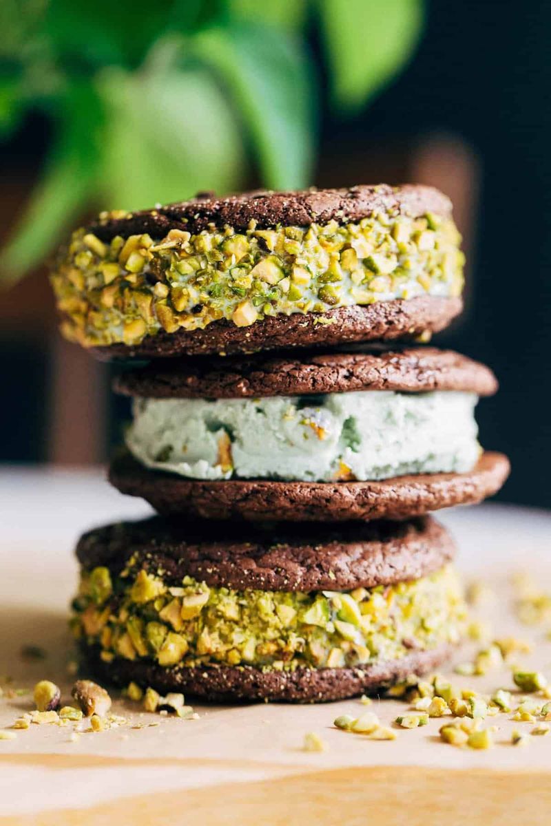Pistachio Chocolate Ice Cream Sandwiches