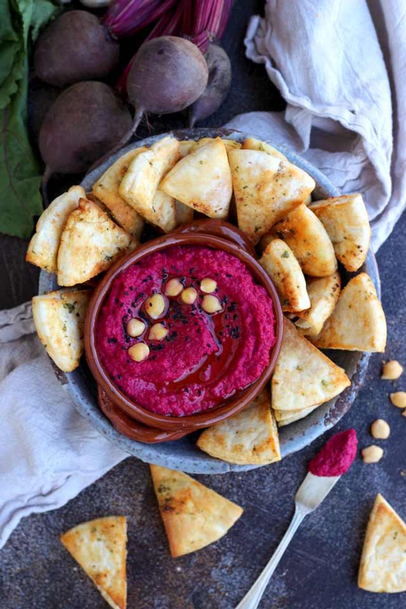 Beet Hummus with Pita Chips