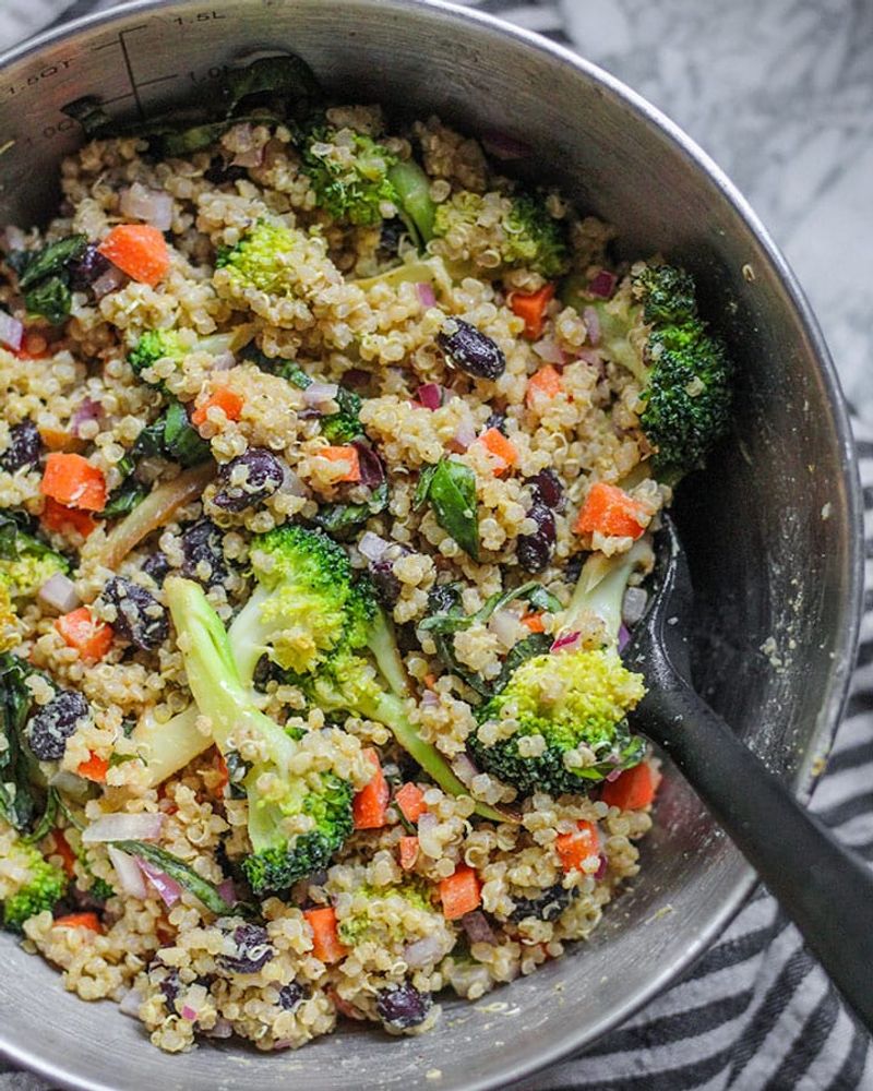 Quinoa Salad With Roasted Vegetables And Lemon Tahini Dressing