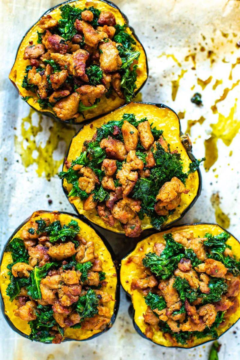 Sausage and Kale Stuffed Acorn Squash
