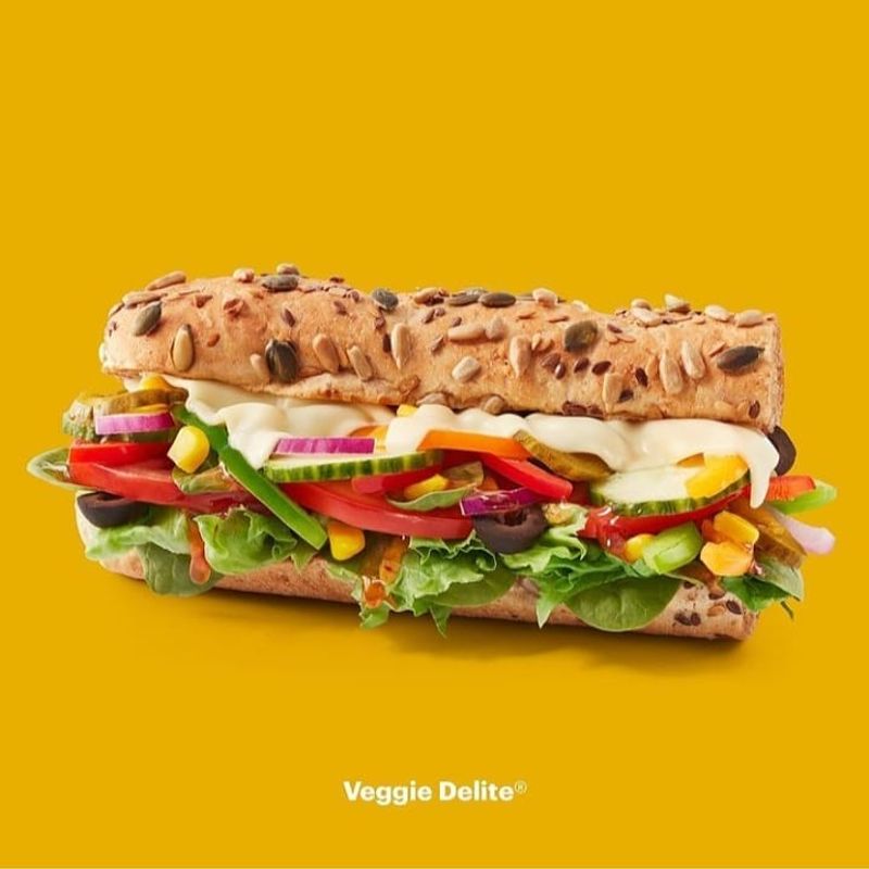 Subway Veggie Delight (on whole wheat, no cheese, light dressing)