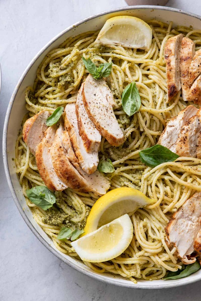 Whole Wheat Pasta With Pesto And Grilled Chicken