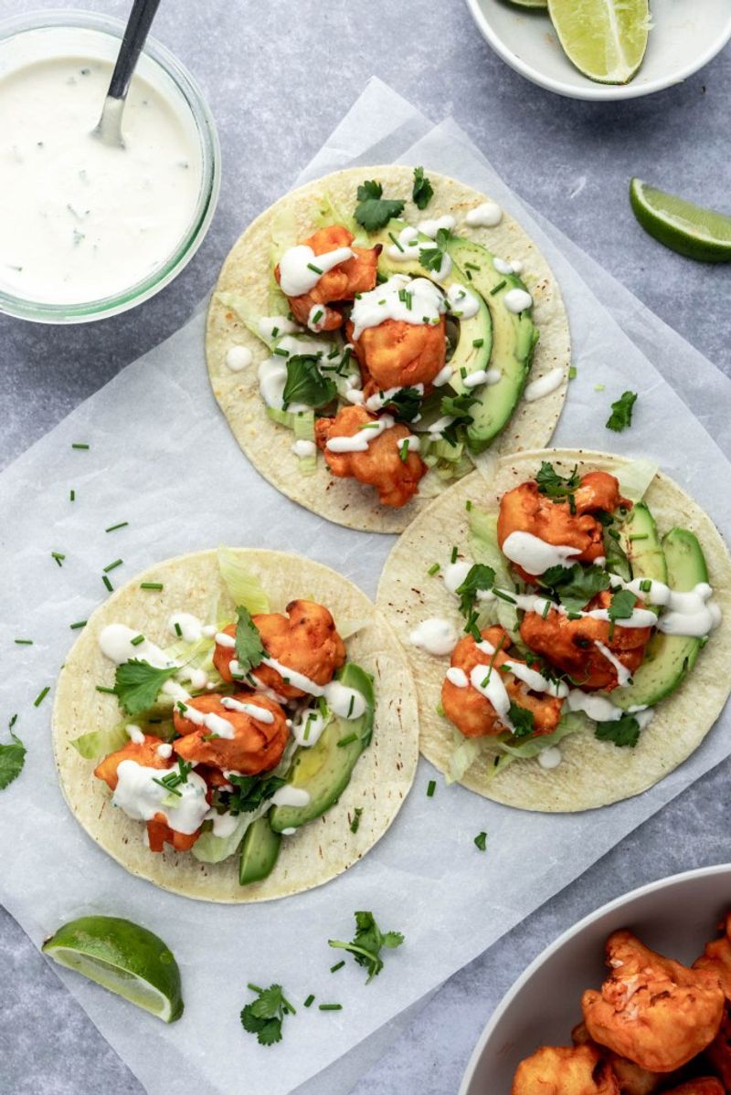 Buffalo Cauliflower Tacos with Ranch Dressing