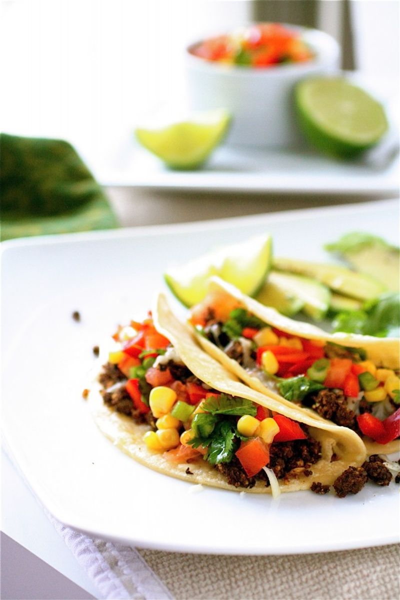 Vegan Black Bean Tacos with Corn and Peppers
