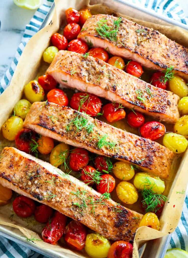 Sheet Pan Salmon and Tomatoes