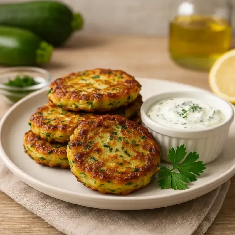 Zucchini Fritters with Dill Yogurt Dip