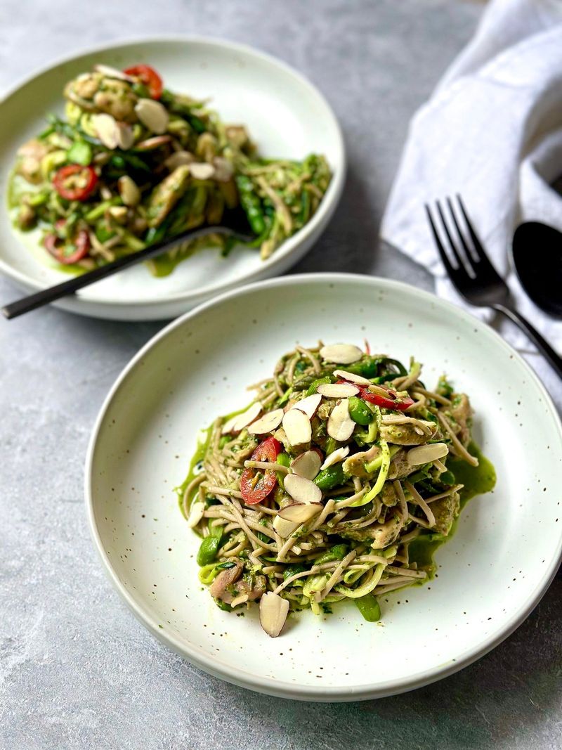 Asian Pesto Chicken Noodle Stir Fry