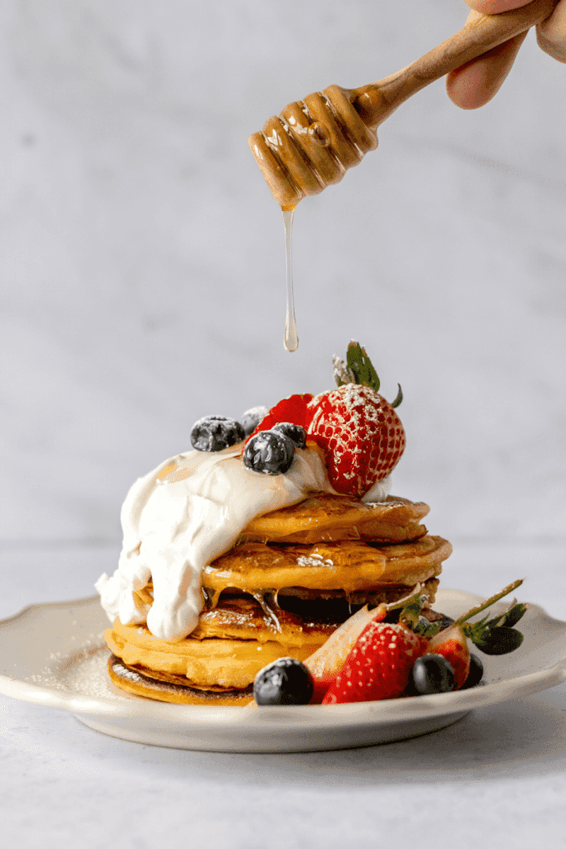Ricotta Pancakes With Honey Drizzle