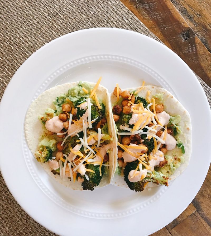 Broccoli Tacos with Spicy Lime Crema