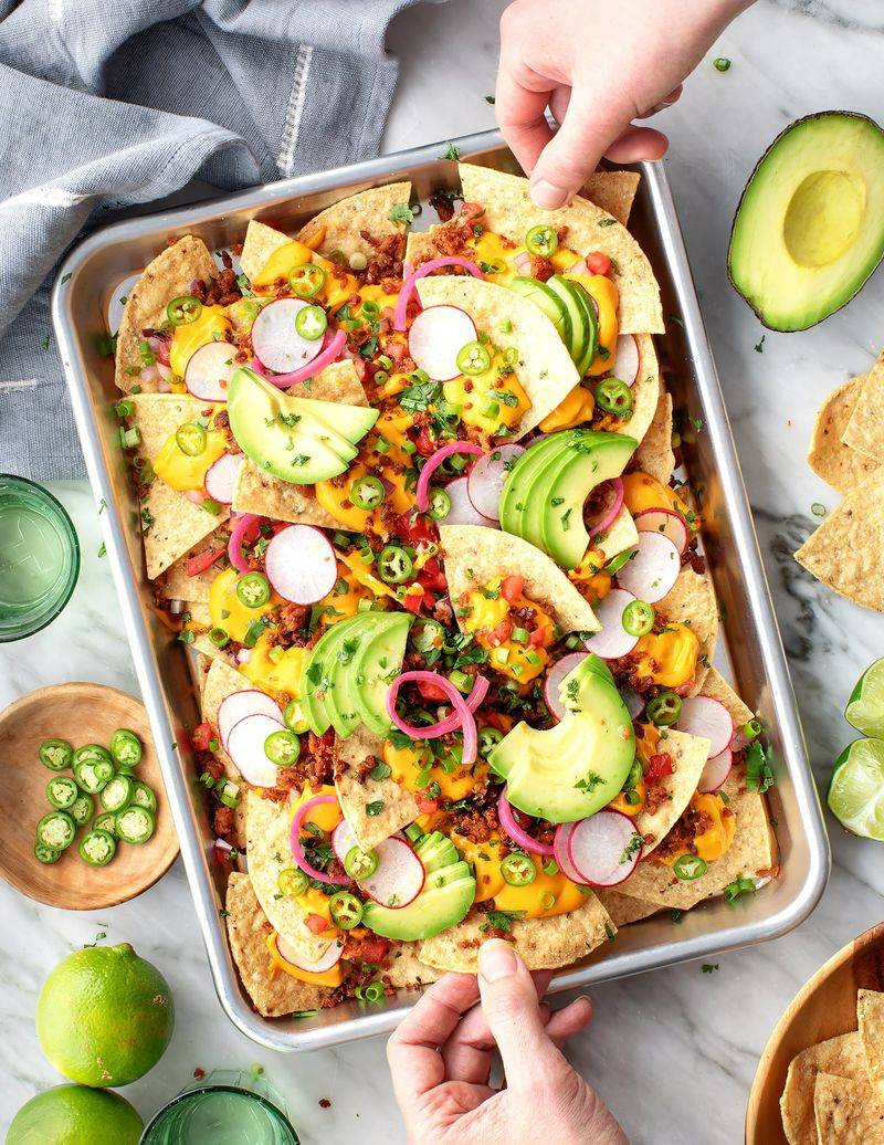 Brussels Sprouts Nachos With Cheddar And Salsa