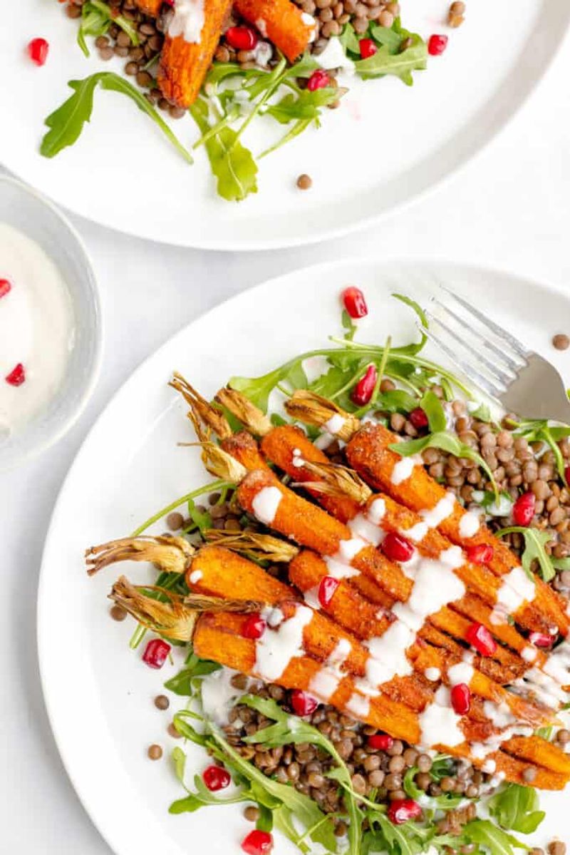 Lentil Salad With Roasted Carrots And Tahini