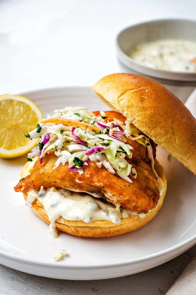 Grilled Fish Sandwich With Slaw & Tzatziki