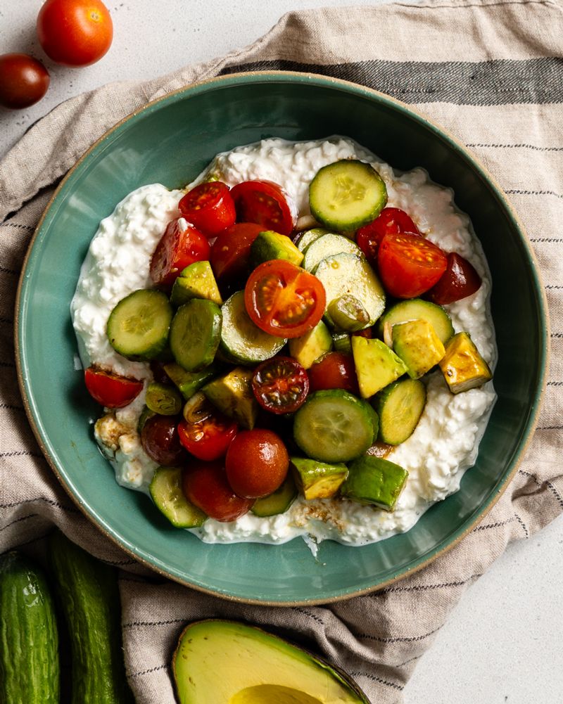 Cottage Cheese with Cucumber and Cherry Tomatoes