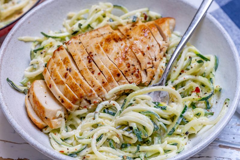 Zucchini Noodle Alfredo with Grilled Chicken