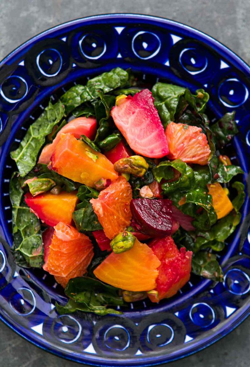 Festive Beet Citrus Salad with Kale and Pistachios