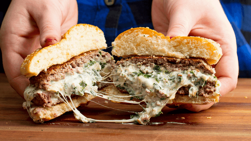 Spinach & Artichoke-Stuffed Burgers