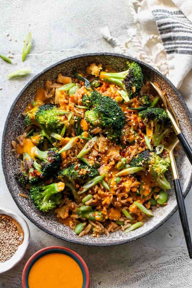 Broccoli Fried Rice with Turmeric-Tahini Sauce