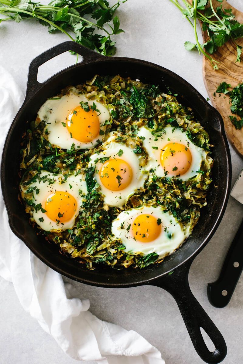 Green Shakshuka with Spinach, Peas, and Herbs