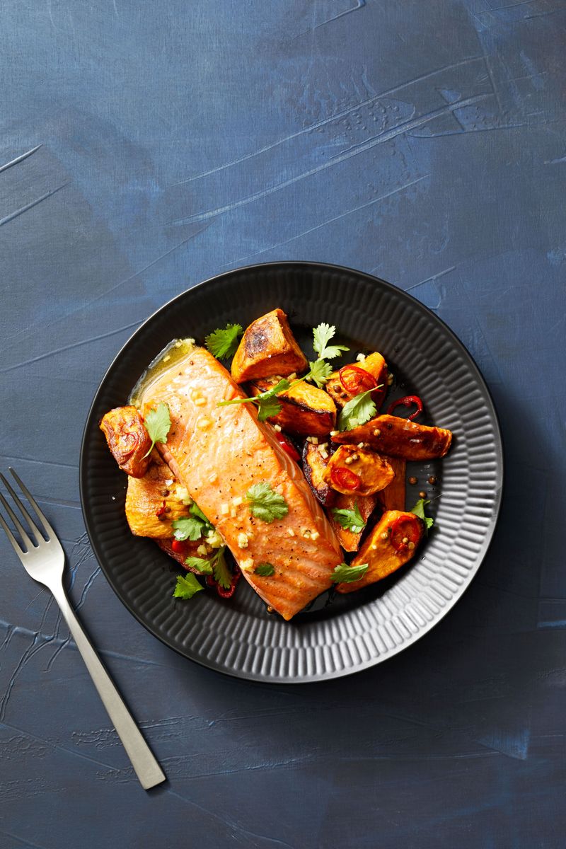 Seared Salmon with Spiced Sweet Potatoes