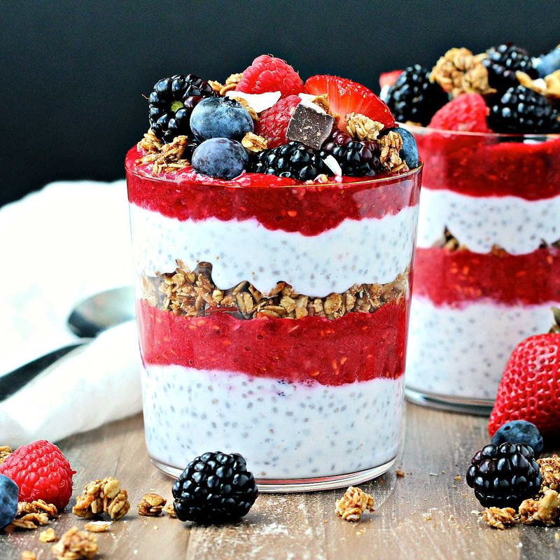 Greek Yogurt Parfait with Chia Seeds, Walnuts & Berries