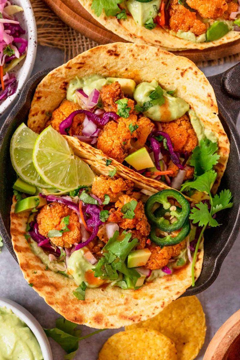 Cauliflower Tacos with Avocado Lime Crema
