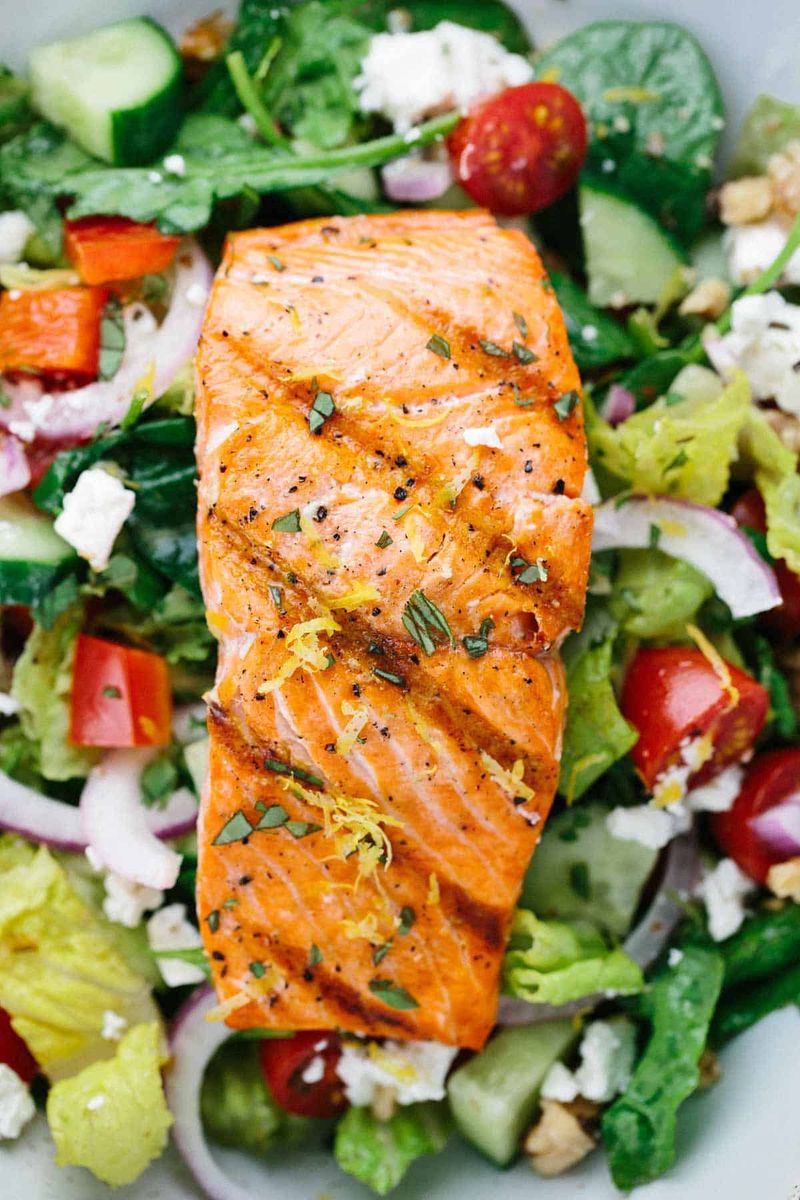 Greek Salad with Grilled Salmon
