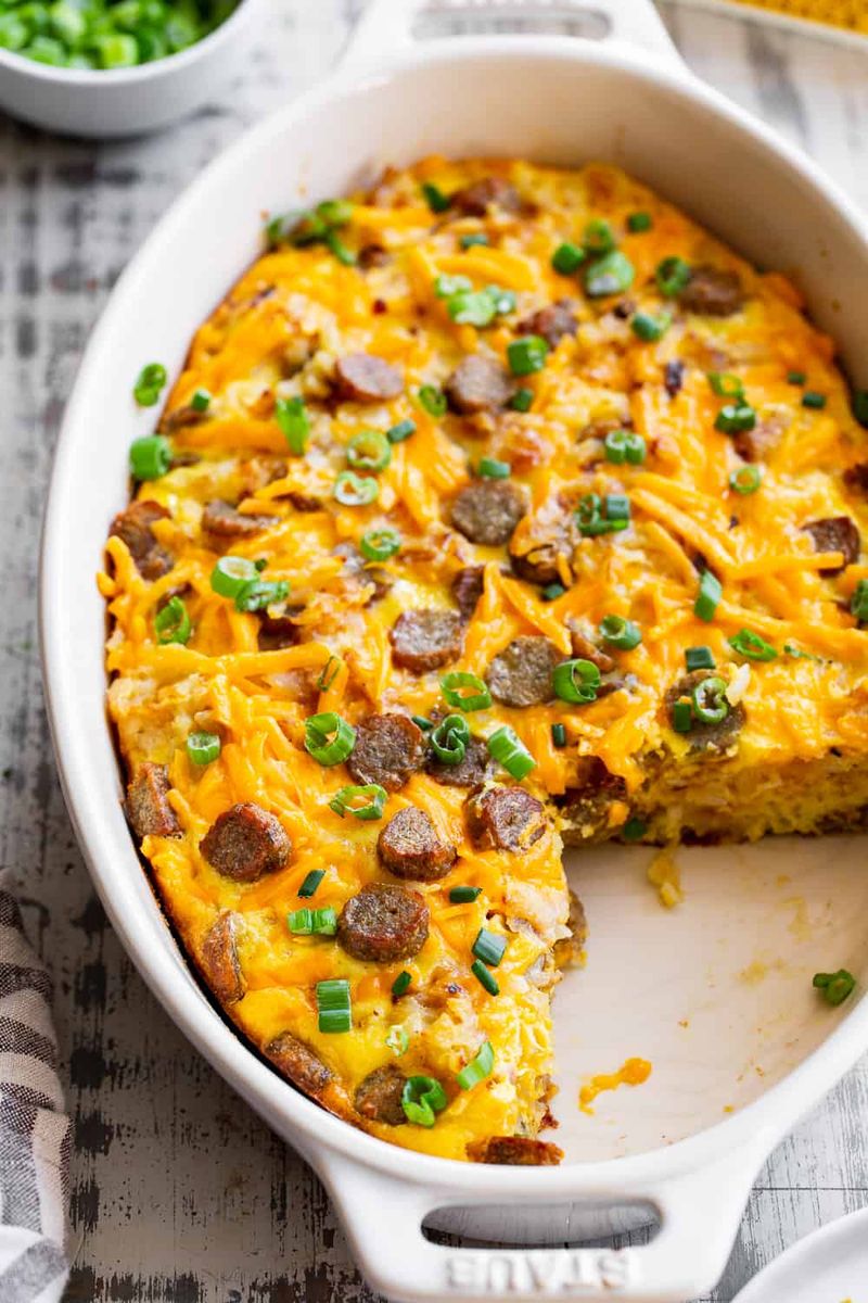 Breakfast Casserole with Eggs, Sausage, and Hash Browns