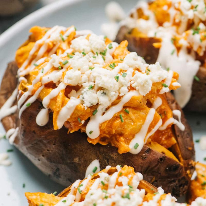 Buffalo Chicken-Stuffed Sweet Potatoes