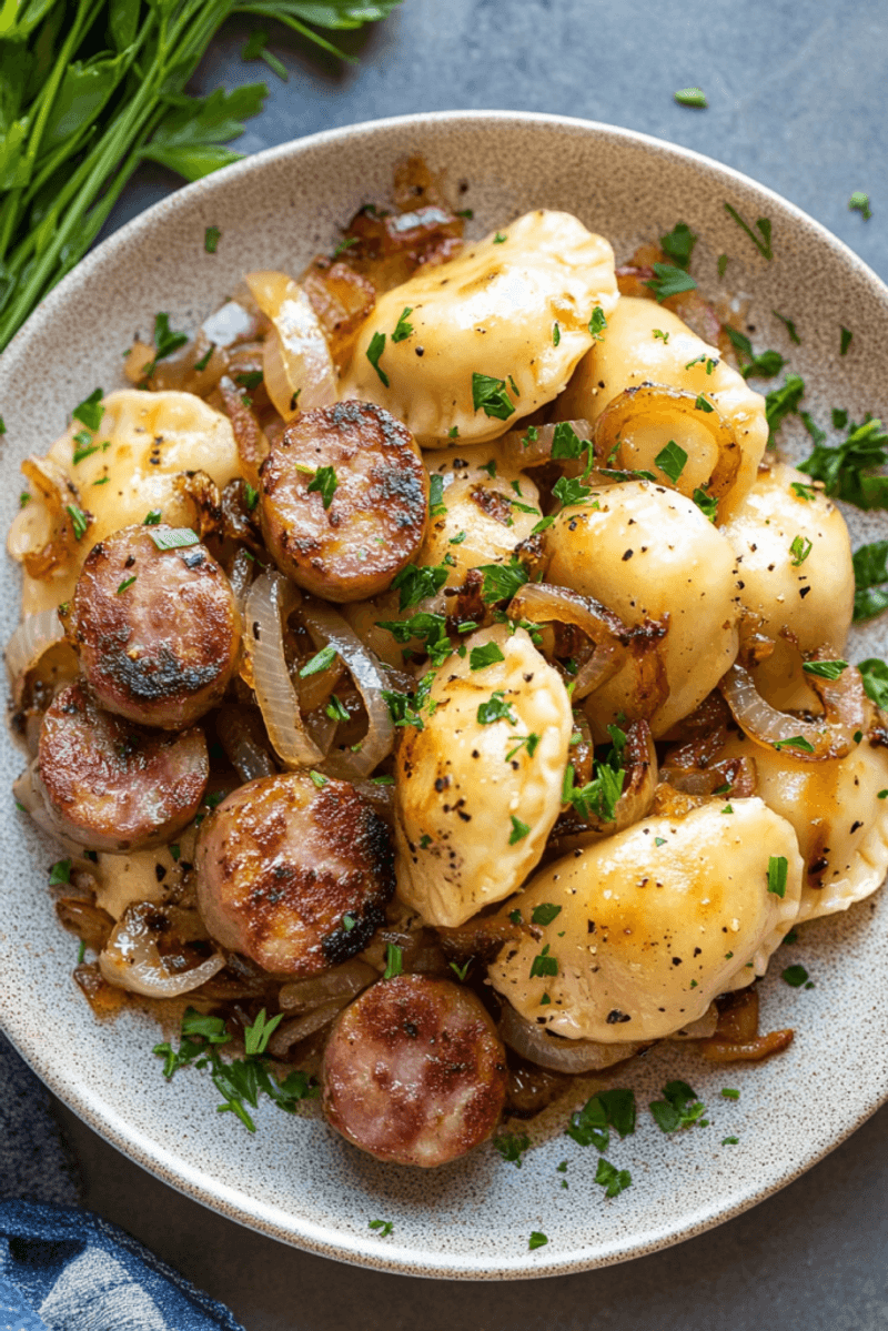 Pierogi and Kielbasa Skillet
