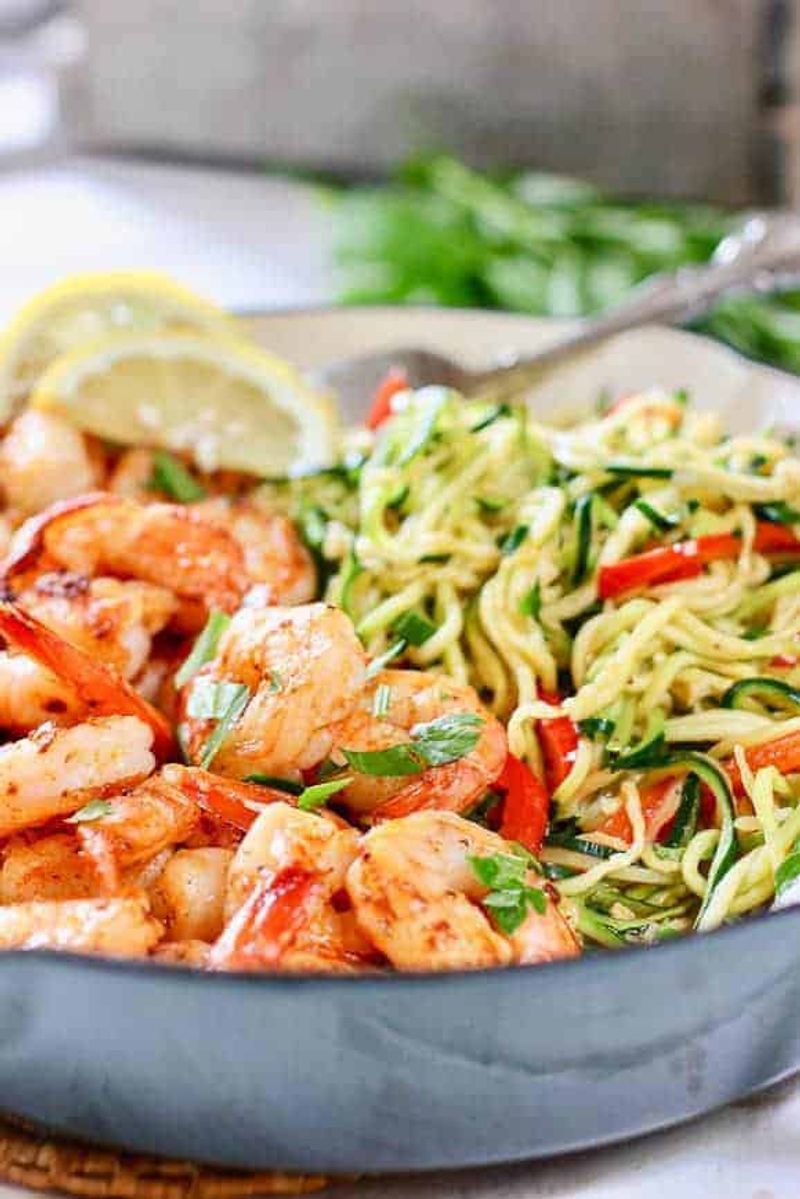Zucchini Noodles with Shrimp and Feta
