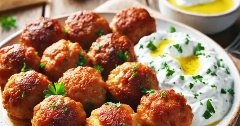 Keto Greek Meatballs (Keftedes) with Yogurt Dip