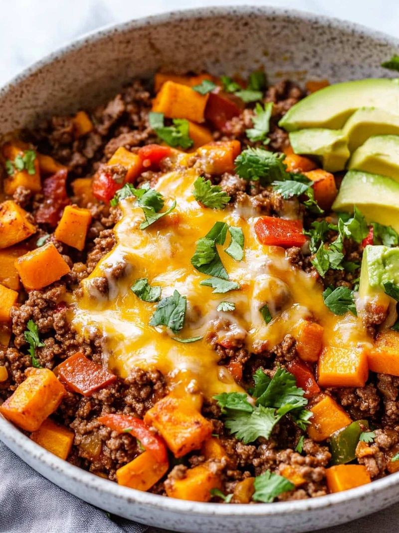 Southwest Ground Beef and Sweet Potato Skillet