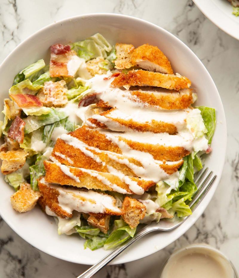 Creamy Caesar Salad with Fried Toppings